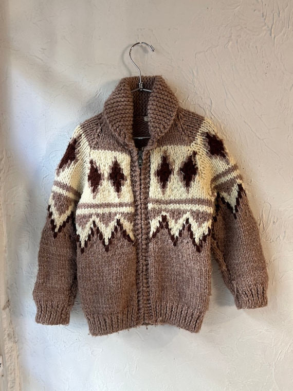 Vintage Kids Hand Knit Zip Up Wool Sweater / 10 - image 5