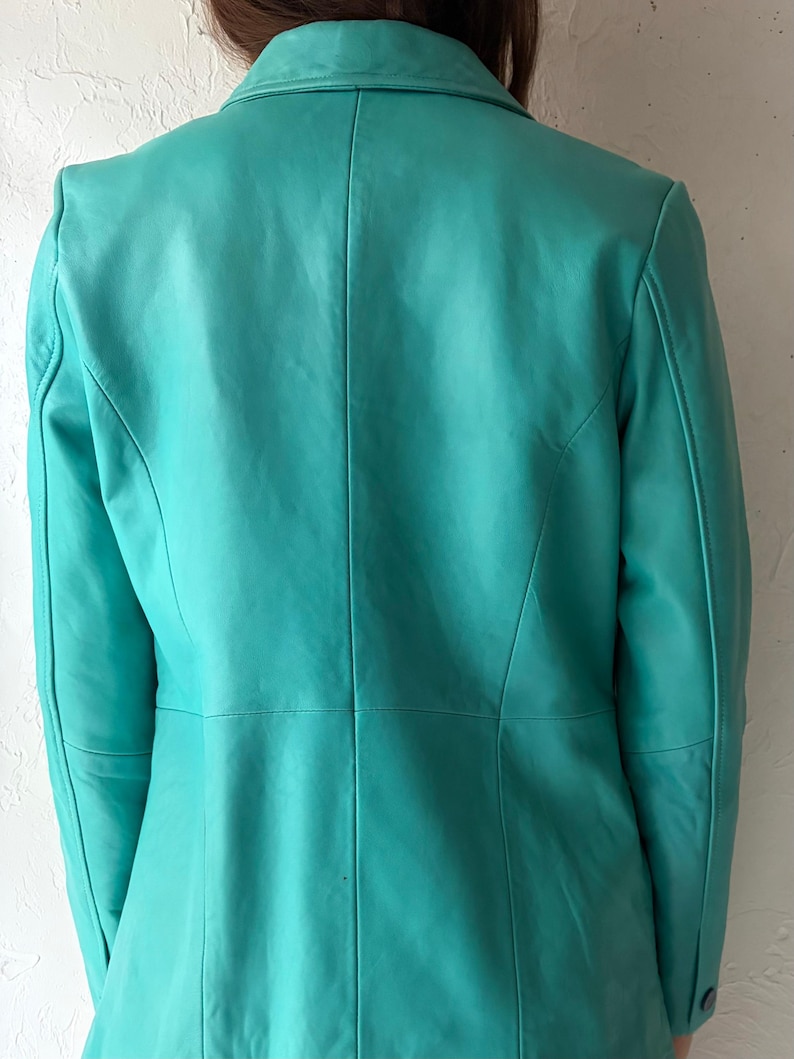 Y2k 'Bernardo' Turquoise Leather Blazer Style Jacket / Vintage 2000s Minimalist Jacket / Small