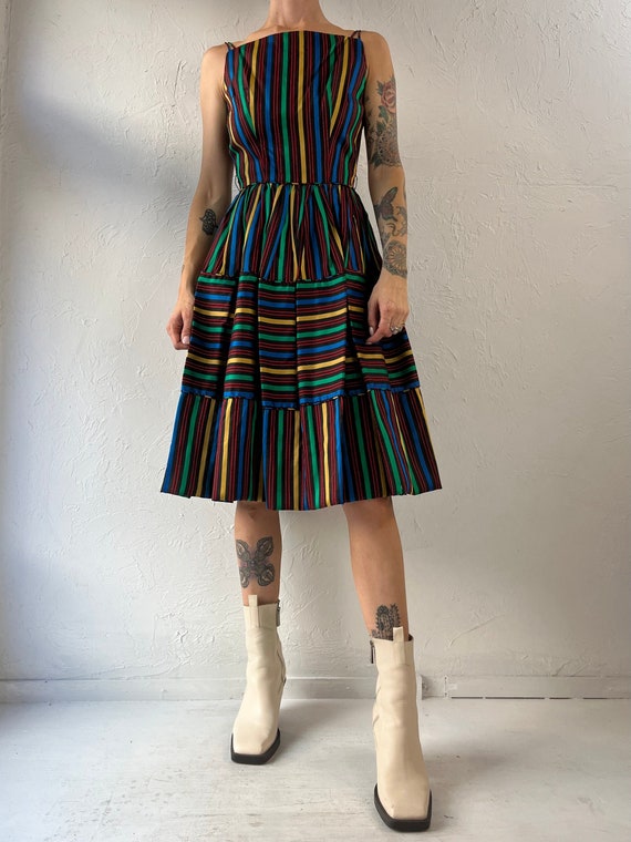 50s 60s 'Maggi Stover' Rainbow Striped Sleeveless… - image 1