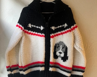 Vintage 1970's 100% Wool Hand Knit Cowichan Style Shawl Neck