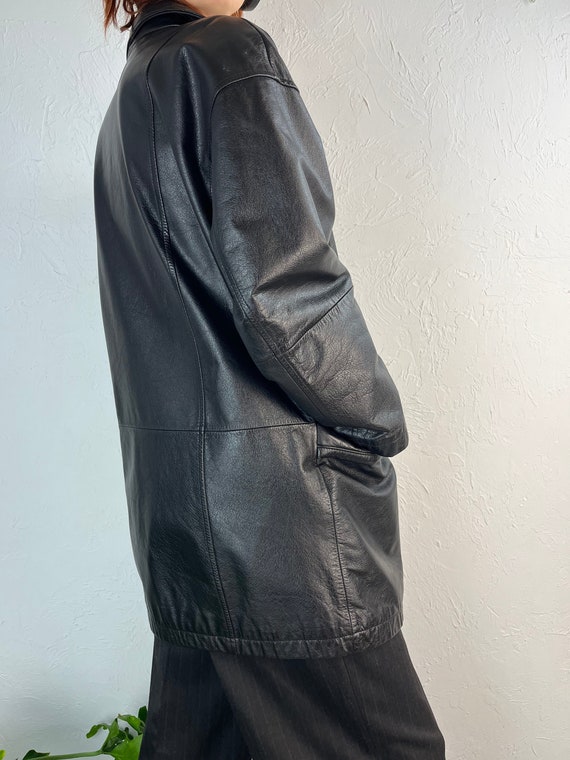 90s ‘Danier’ Black Padded Zip Up Leather Jacket - image 6