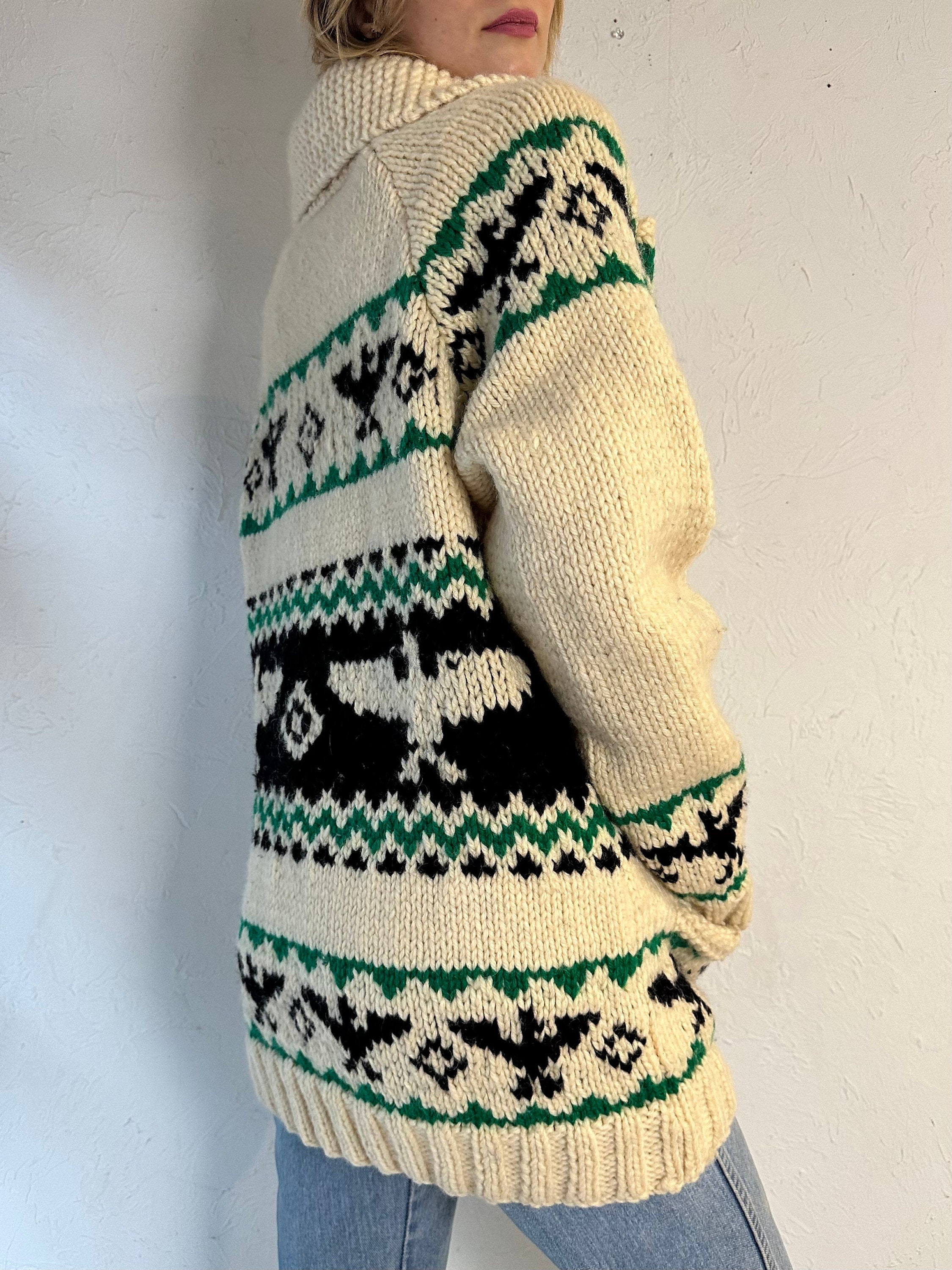 Vintage Hand Knit Thick Wool Zip up Eagle Sweater / Medium Vintage Hand Knit Thick Wool Zip up Eagle Sweater / Medium