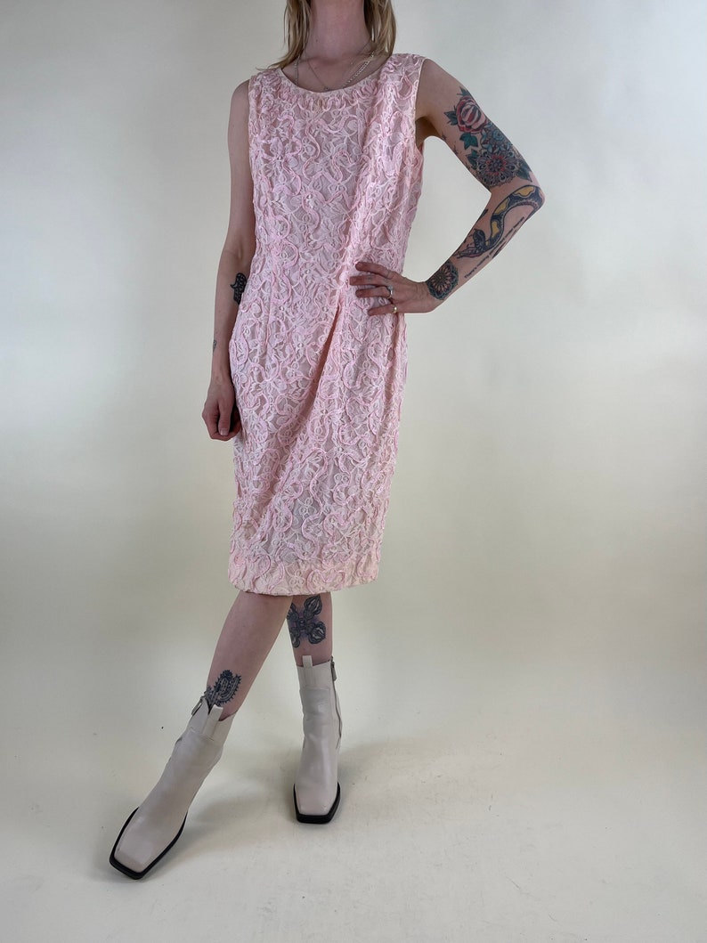 60s Pink Lace Two-Piece Dress and Coat Set / Small Medium image 4