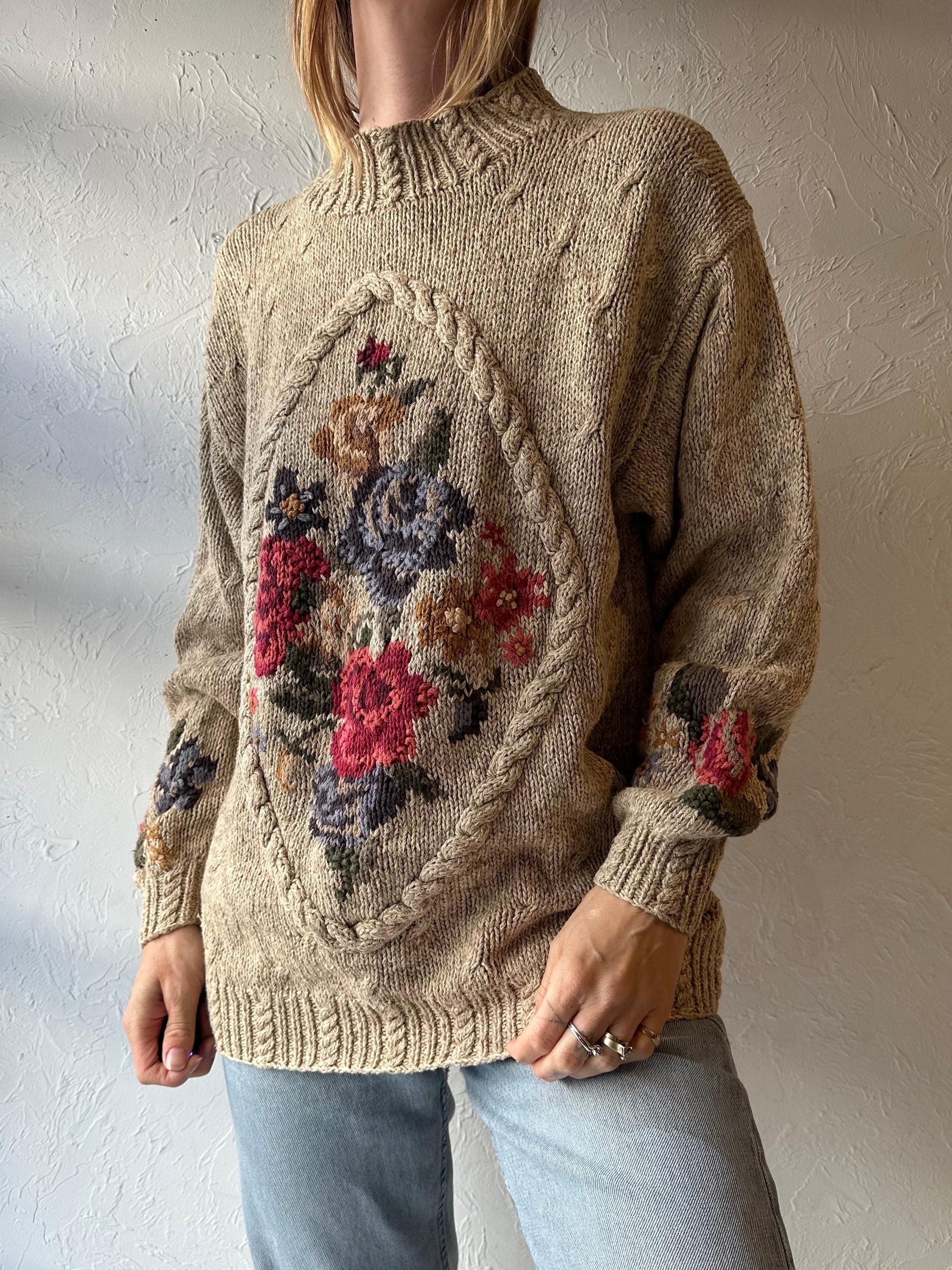 90s 'bushwacker' Floral Knit Sweater / Medium - Etsy