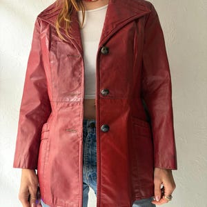 70s 'Sears' Burgundy Leather Jacket / Small