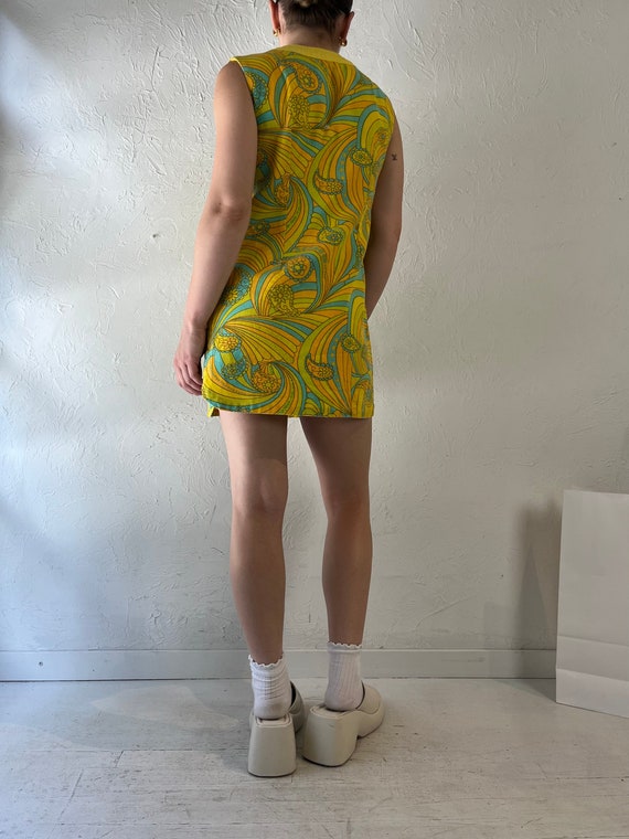 micro mini 70s mini dress 70s Handmade Yellow Paisley Micro Mini Dress / Small