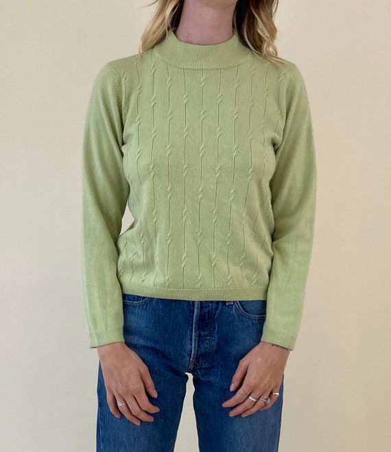 90s Lime Green Knit Mock Neck Sweater // Small