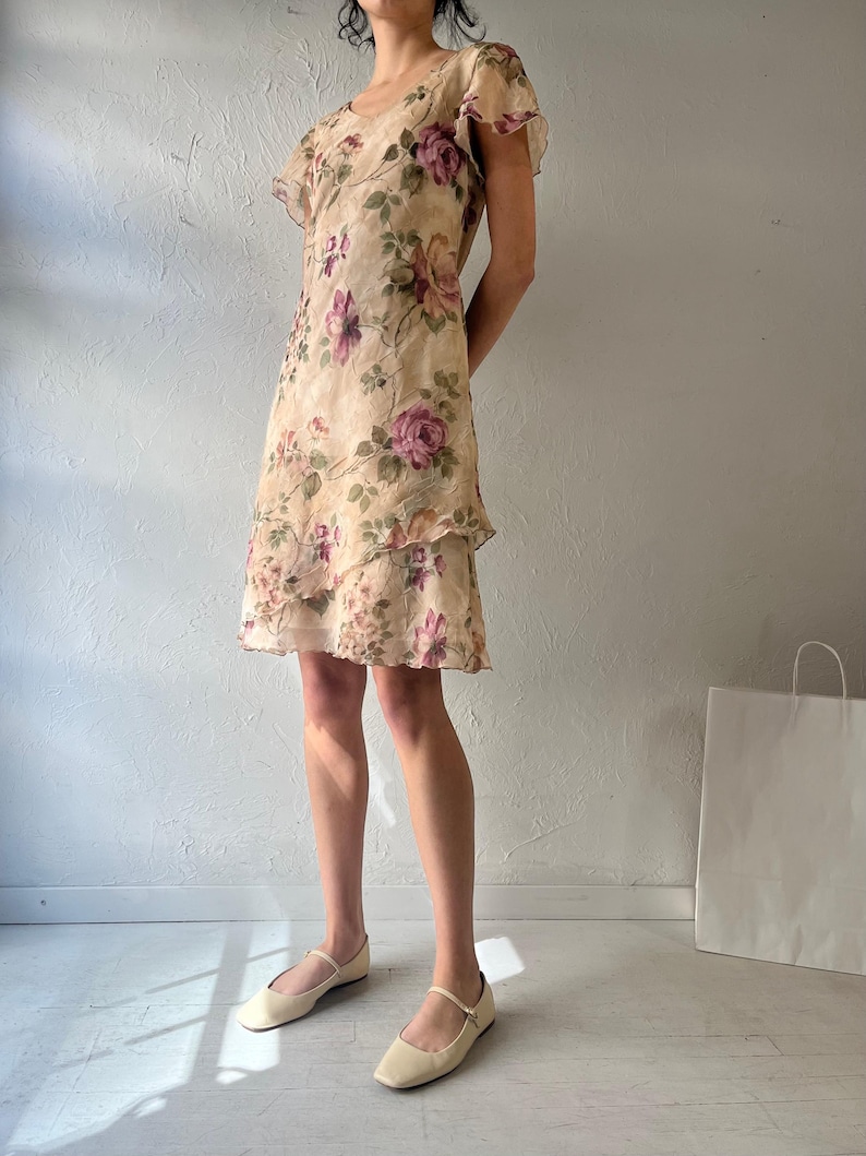 90s ‘SL Fashions’ Crinkle Polyester Mini Dress / Small