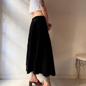 80s 'Maglia' Black Suede Leather Midi Skirt / Medium