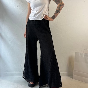 70s ‘Riviera Robes’ Schwarze Spitzen Schlaghose / Large
