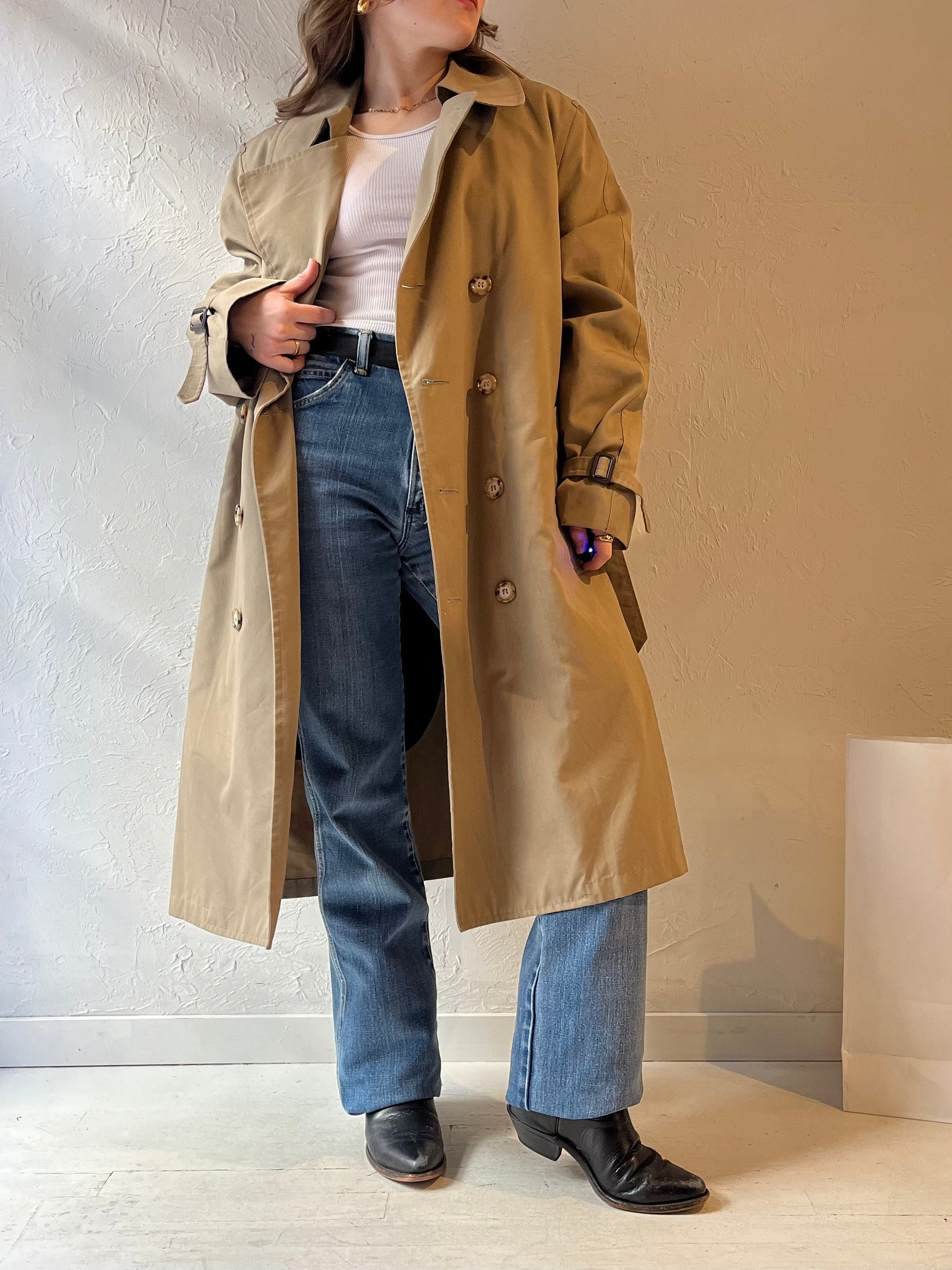 90s 'clipper Mist London Town' Beige Faux Fur Lined Trench Coat