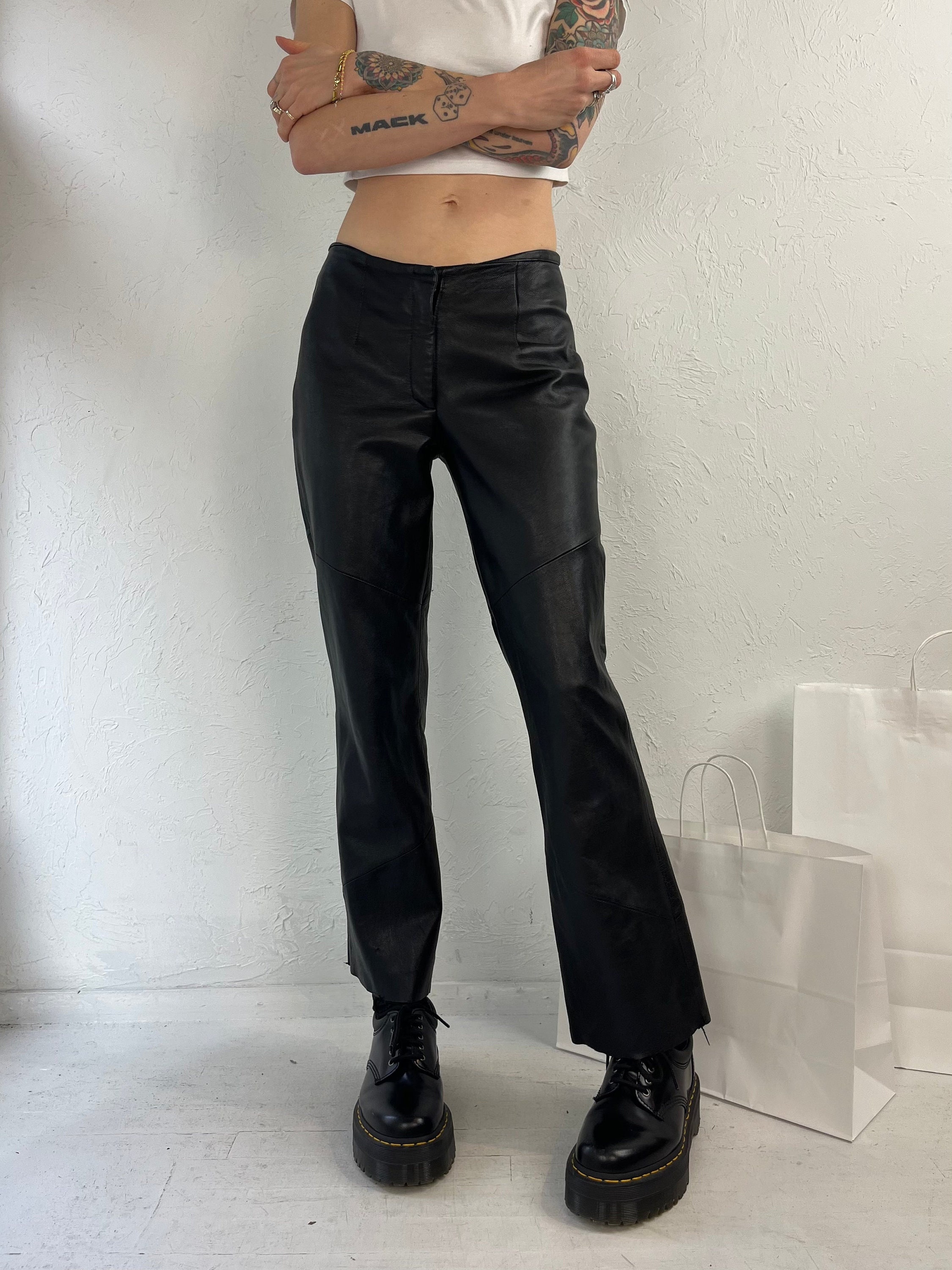 1990's Low Rise Black Leather Pants // Size Extra Small to Small // 30 Waist  // Straight Leg // Evening // Cocktail // Y2K // 2000's -  Canada