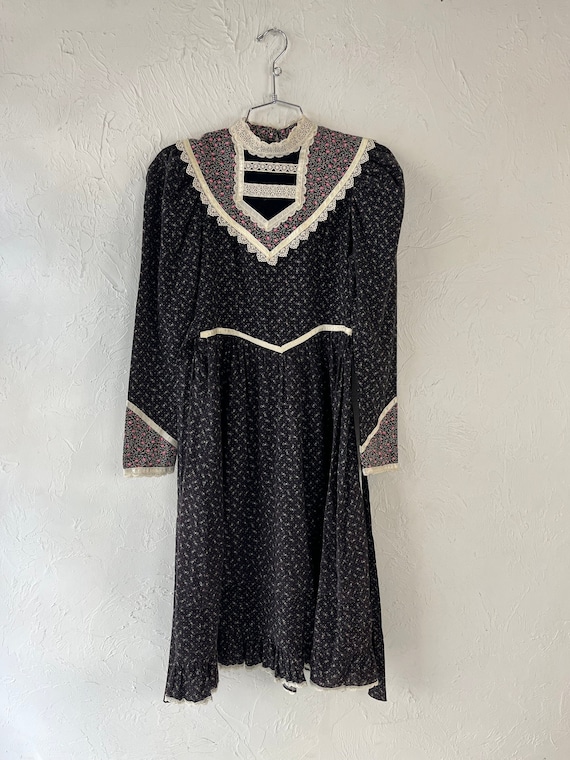 70's 'gunne Sax' Black Floral Long Sleeve Kids Dress / 7 - Etsy