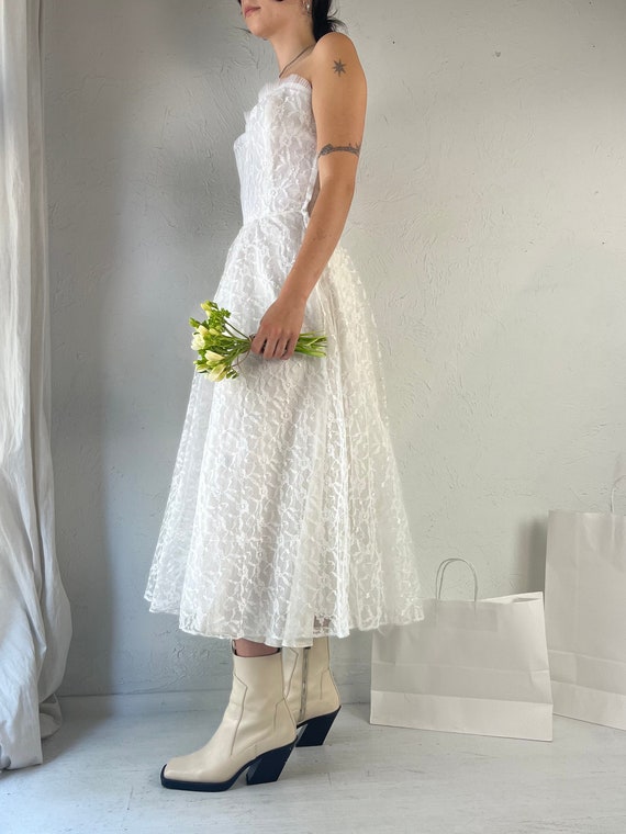 80s Handmade White Lace Strapless Wedding Dress /… - image 7