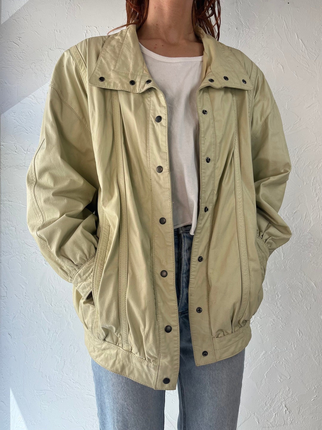 80s 90s 'pia Ricci' Cream Leather Bomber Jacket / Small - Etsy