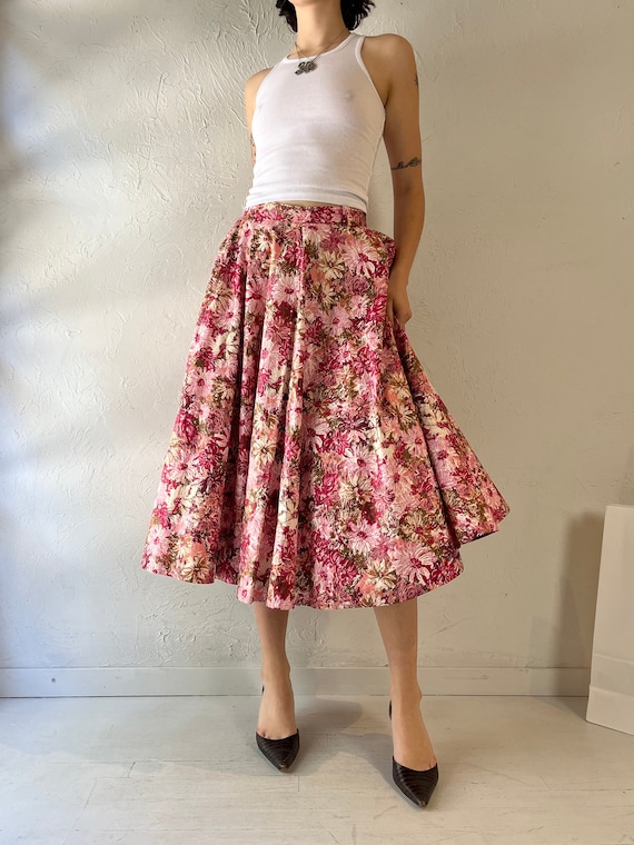 Vintage Handmade Pink Floral Midi Skirt Small Etsy