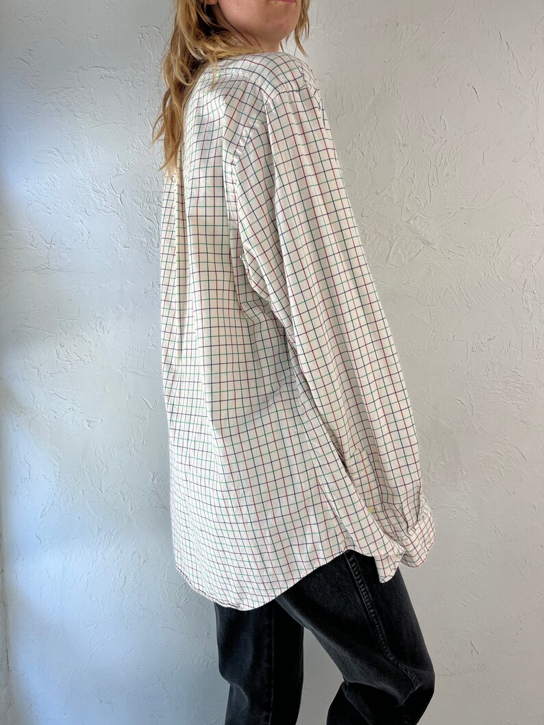 Y2k 'Ralph Lauren' White Check Button Up Mens Dress Shirt / Large