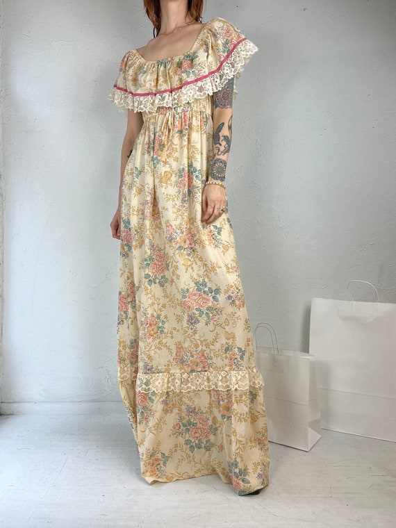 90s peasant dress Beige Floral Print / Small blue prom dresses nearby low open back Rental Duration:5 Days medieval dress