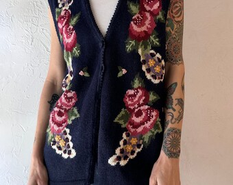 Y2k 'Jantzen' Floral Knit Vest / Large