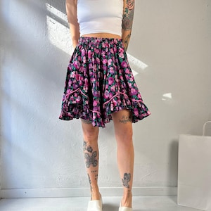 90s Handmade Purple Floral Mini Skirt / Medium