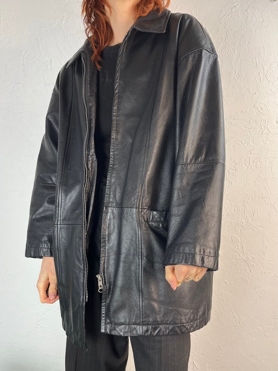 90s ‘Danier’ Black Padded Zip Up Leather Jacket - image 5