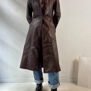 70's Burgundy Leather Trench Coat