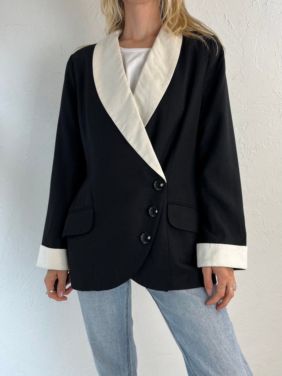 90s 'Renlyn' Black and White Oversized Blazer / 12 - image 5