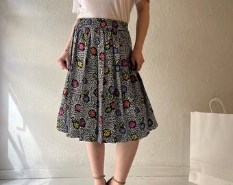 90s Floral Print Midi Skirt / Medium