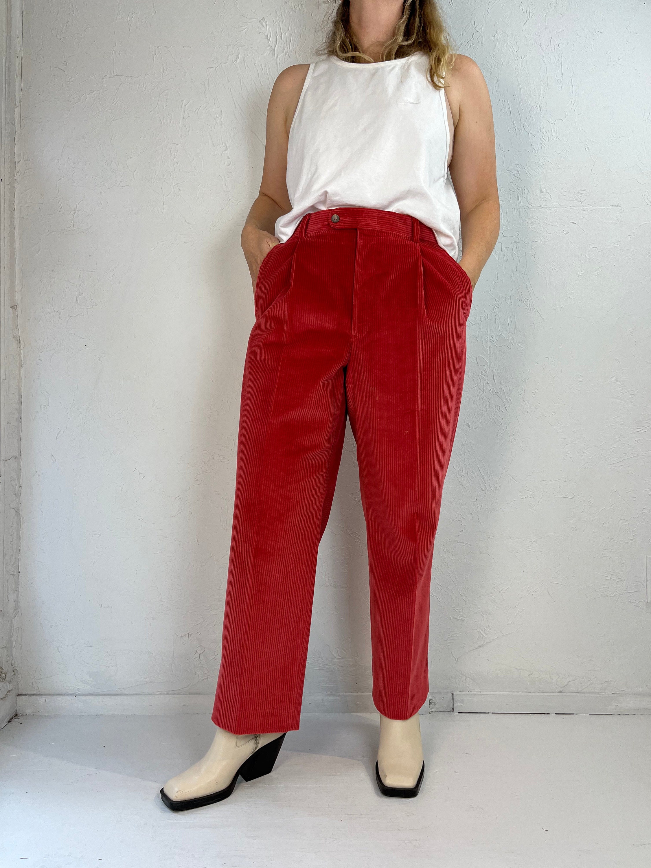 80s Red Corduroy Pants / Medium - Etsy