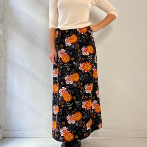 70s &#39;Earle Picard&#39; Floral Print Maxi Skirt / Medium