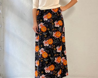 70s 'Earle Picard' Floral Print Maxi Skirt / Medium