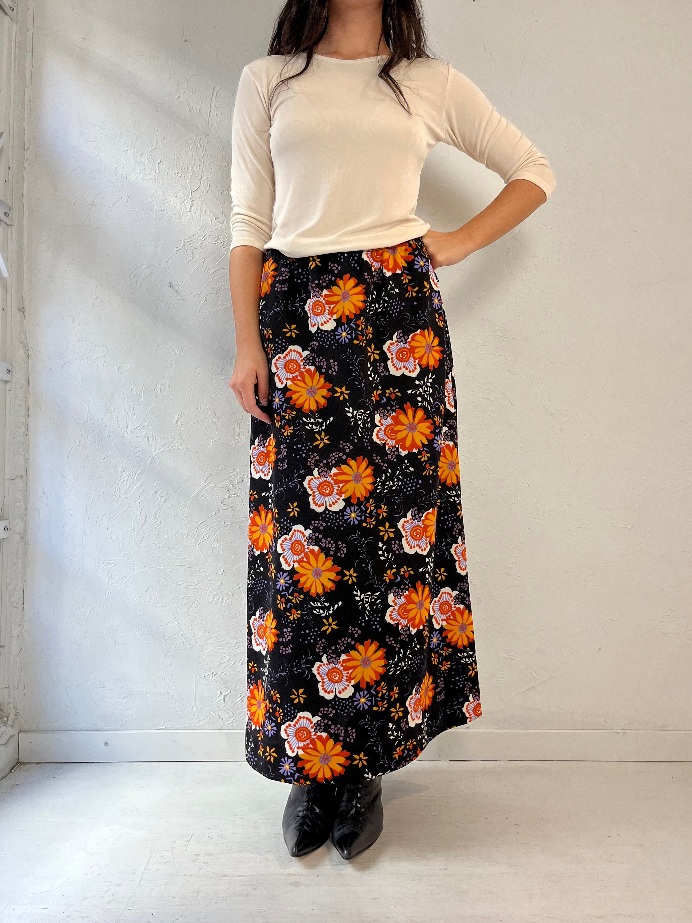 70s 'earle Picard' Floral Print Maxi Skirt / Medium - Etsy