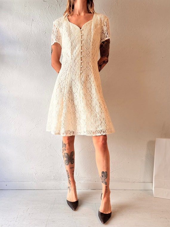 90s 'Mannequin' White Lace Mini Dress / Medium - image 1