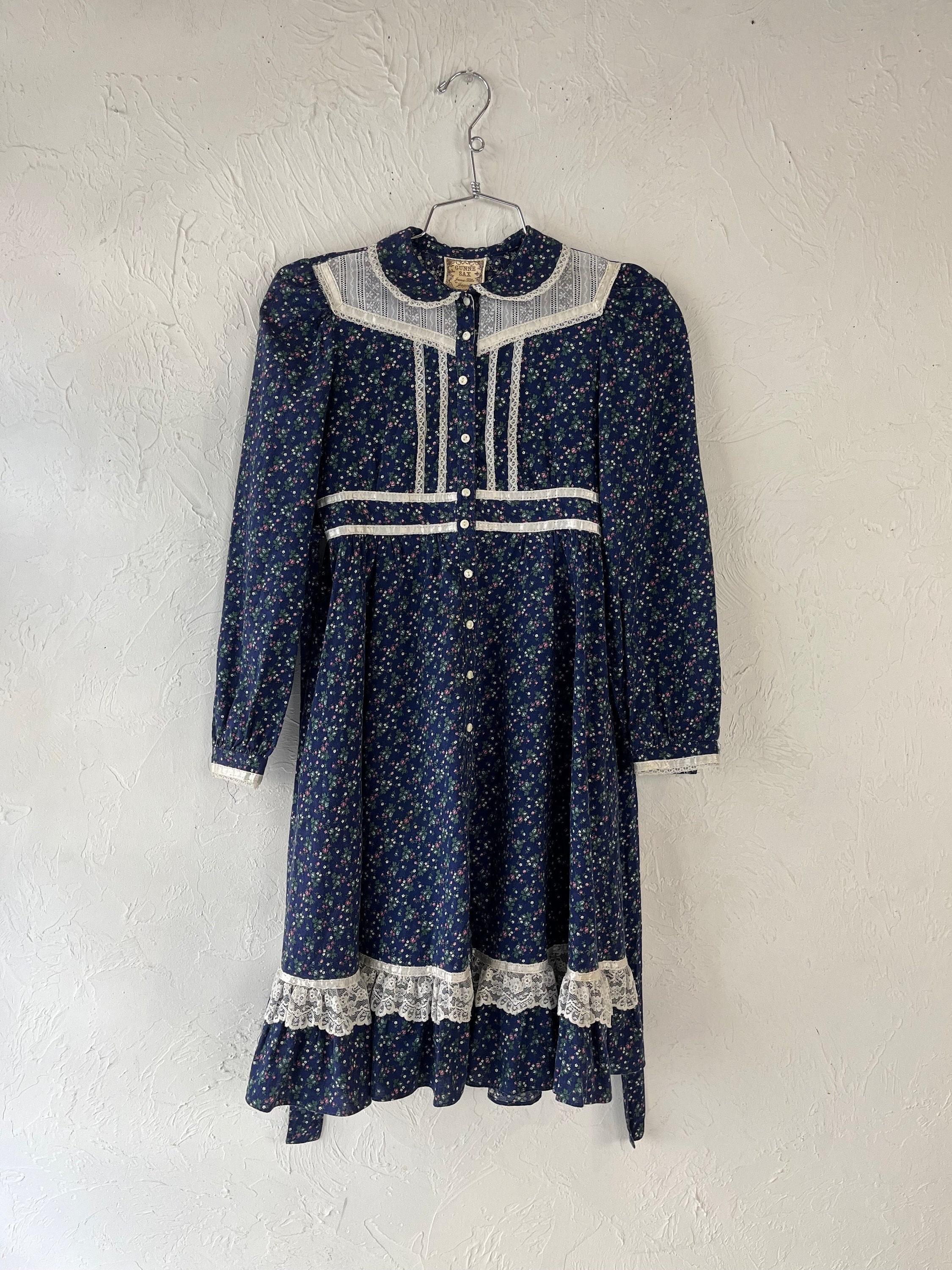 70's 'gunne Sax' Navy Floral Long Sleeve Kid Dress / 10 - Etsy