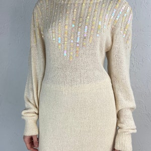 90s 'Raoul' Cream Knit Sequin Long Sleeve Sweater Dress / Small