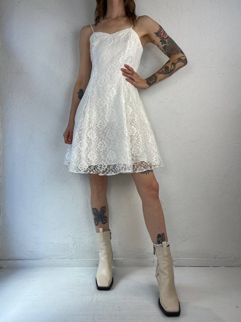 90s White Lace Party Dress / Small - Medium