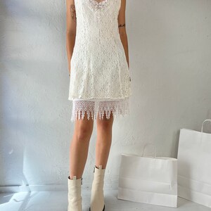 90s White Lacey Sleeveless Mini Dress / Medium