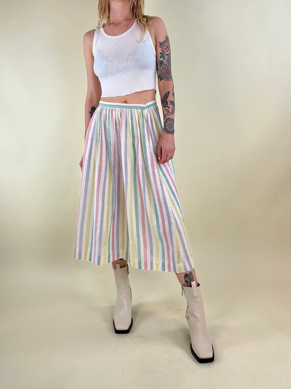 80s Pastel Striped Cotton Maxi Skirt Union Made 28 Medium Etsy