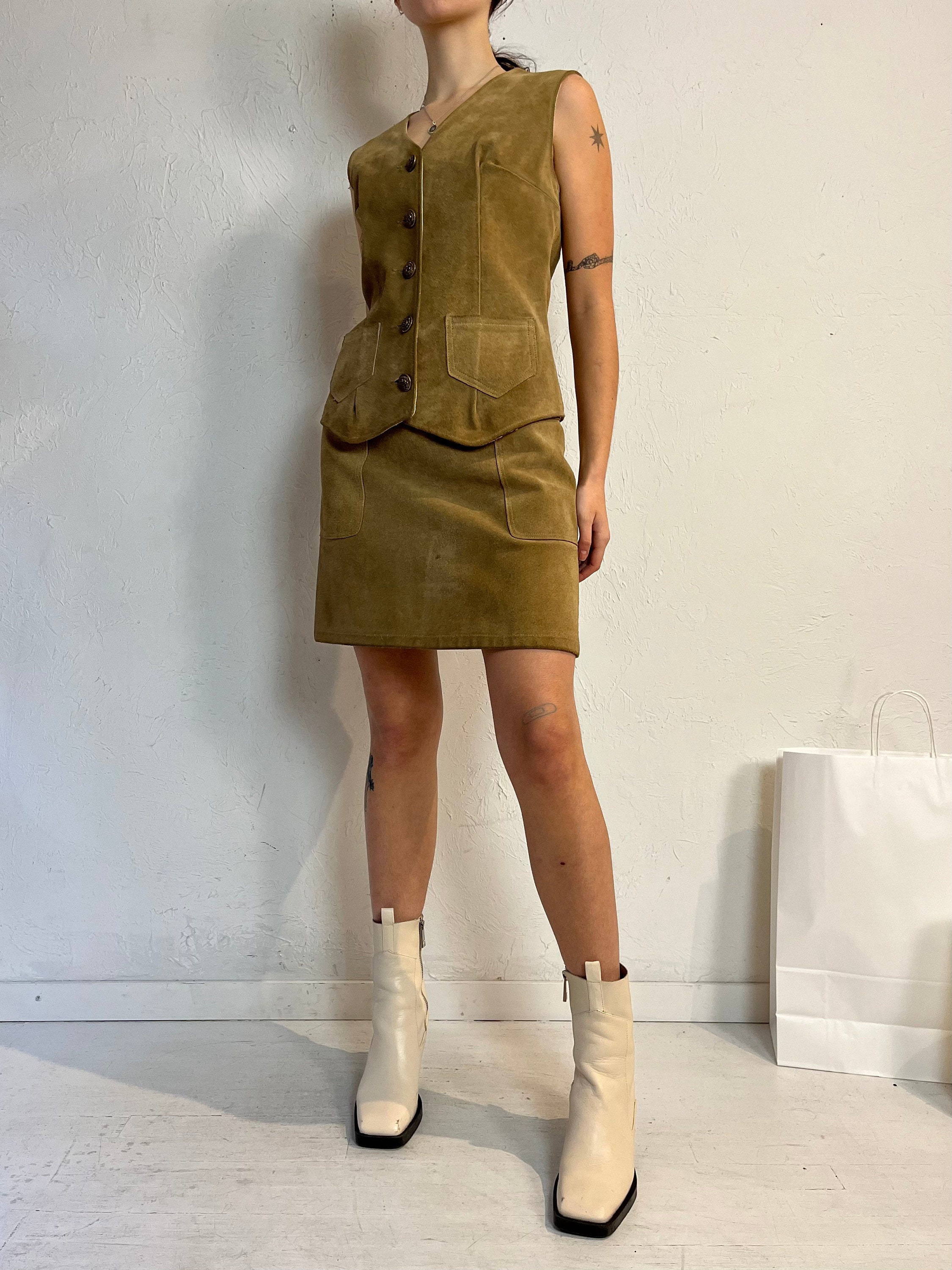 70s 'danyali' Suede Leather Vest Skirt Set / Medium - Etsy