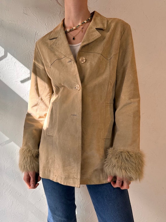 90s 'Suzy Shier' Beige Suede Leather Jacket / Medi