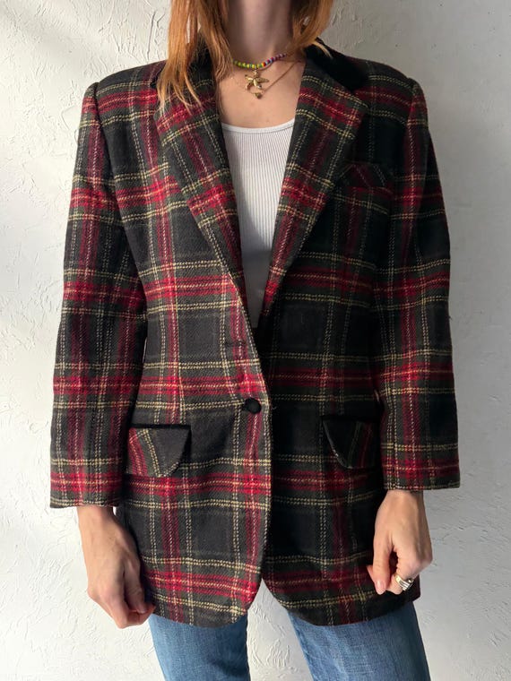 Vintage 80s 'Signature' Plaid Wool Blazer Jacket / Medium