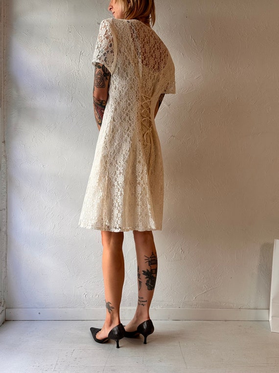 90s 'Mannequin' White Lace Mini Dress / Medium - image 5