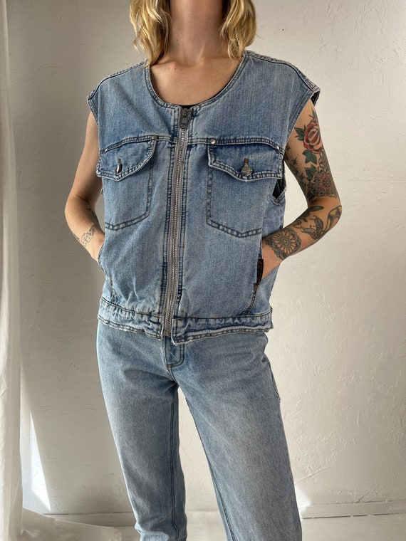 Vintage Hand Drawn Unionbay Denim Vest With Harley Davidson, Skulls and  Roses - Etsy