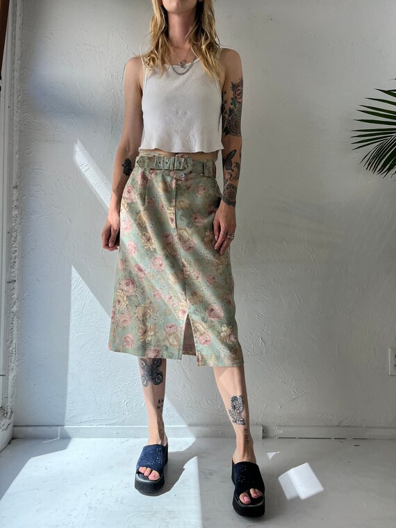 80s briggs Floral Print Pencil Skirt Medium Etsy