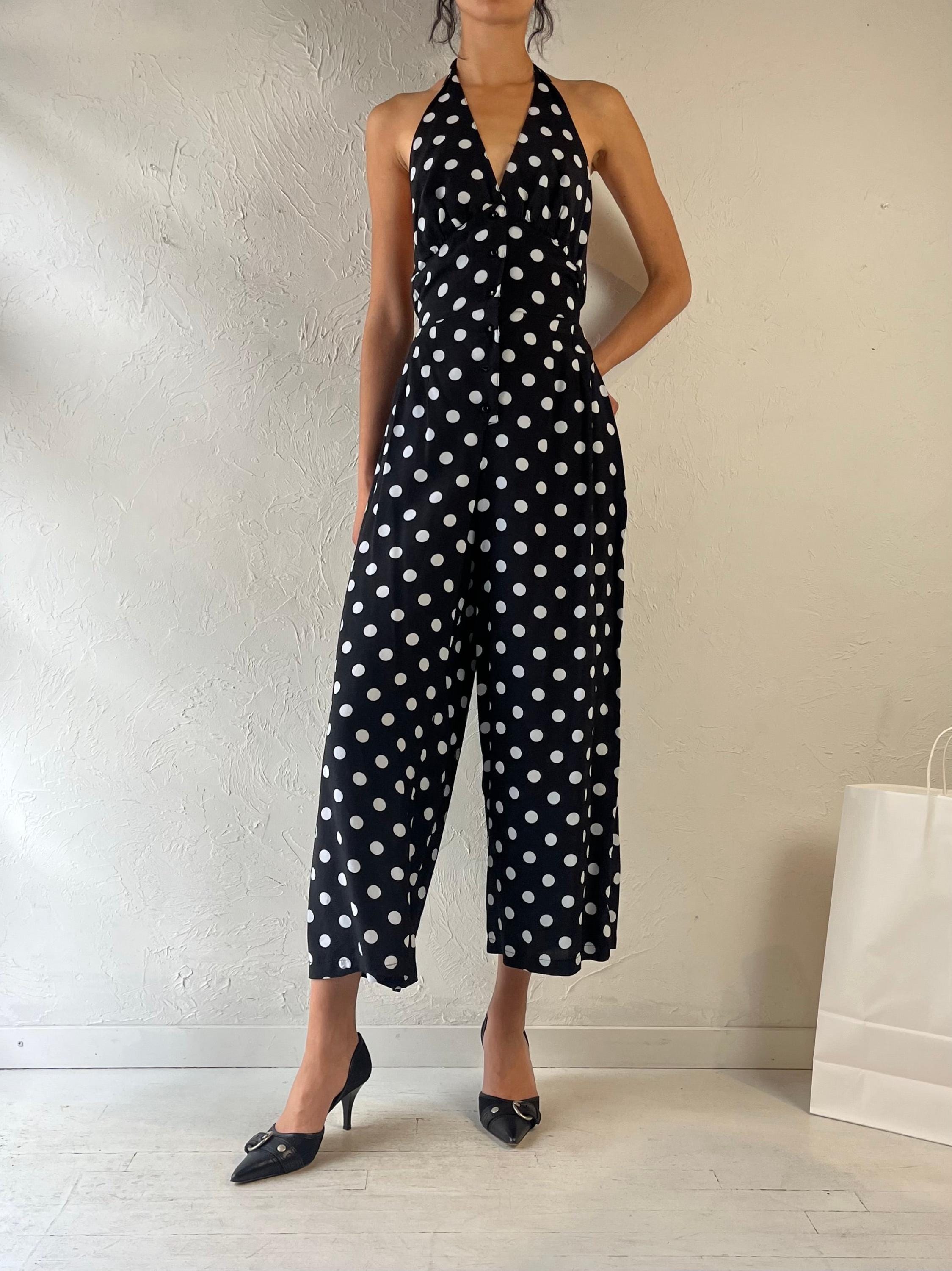 90s 'miss Lee' Polka Dot Jumpsuit / Vintage 1990s Retro One Piece