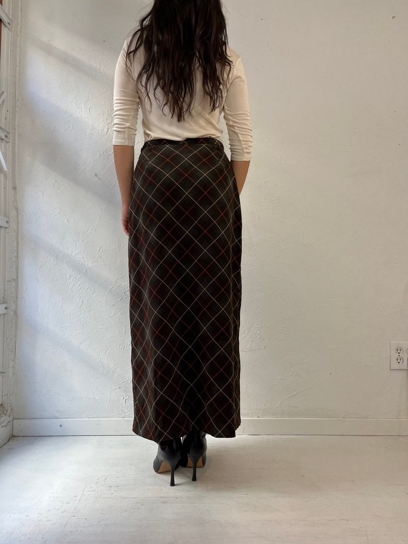 90s 'Annex' Brown Plaid Maxi Skirt / Medium