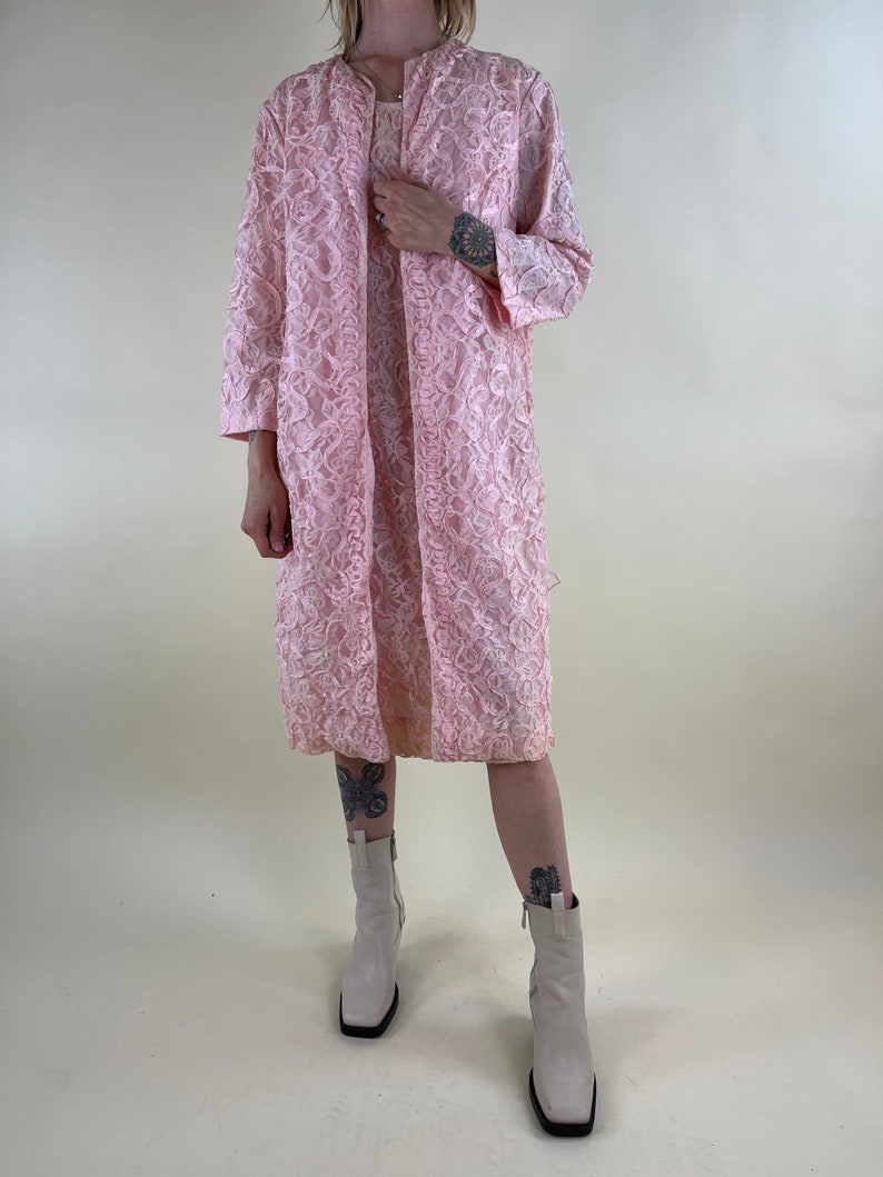 60s Pink Lace Two-Piece Dress and Coat Set / Small Medium image 6
