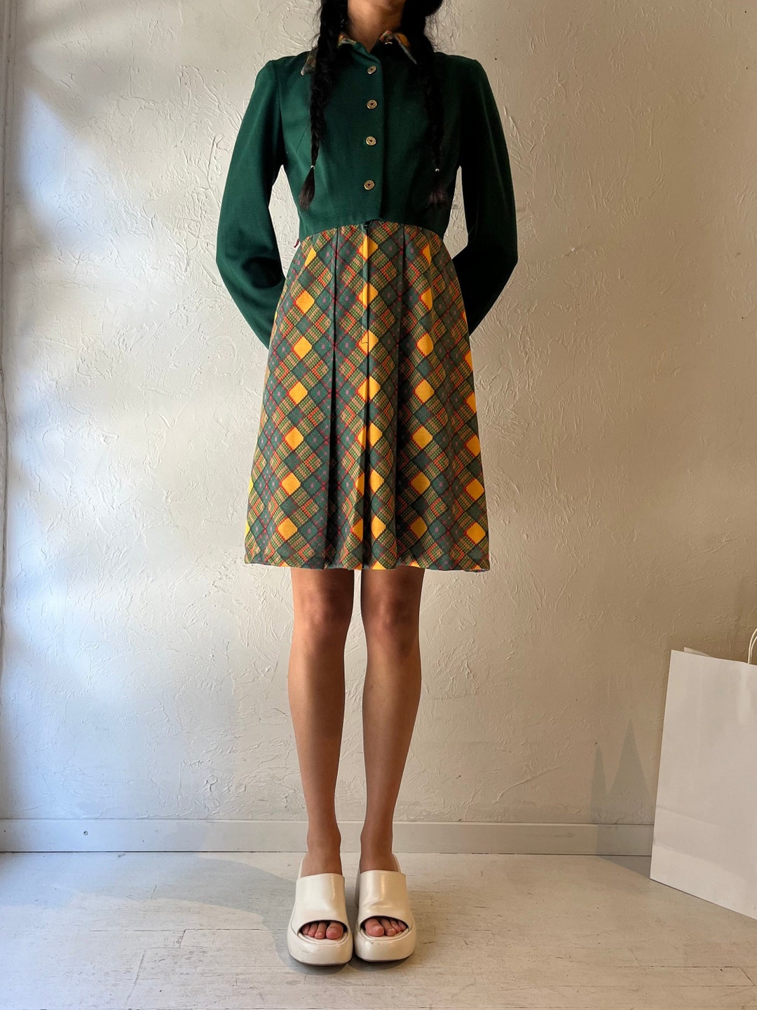 70s 'pacemaker' Green Long Sleeve Knit Dress / Union Made / Small - Etsy