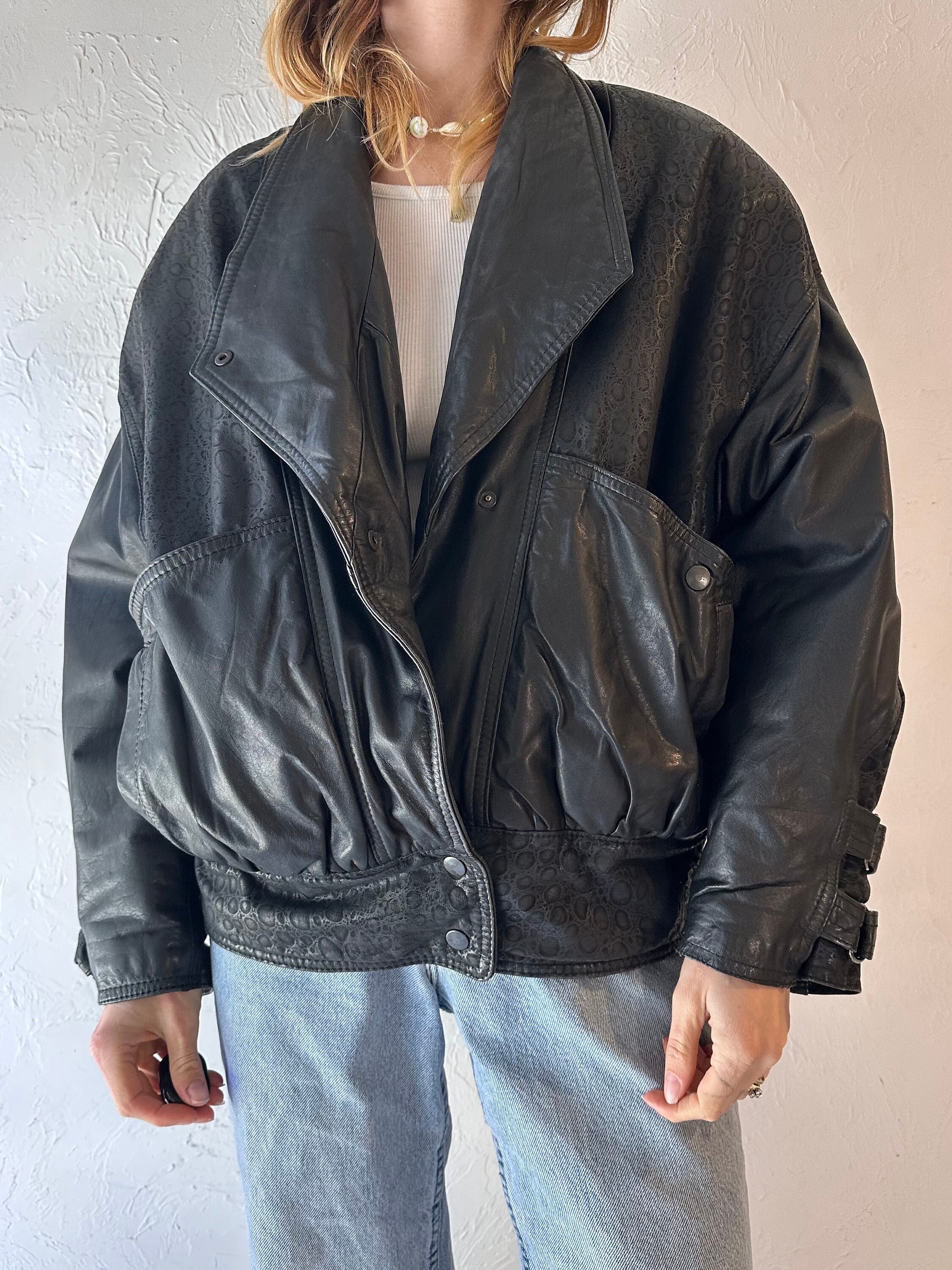 90s 'naj Orleari' Black Leather Bomber Jacket / Small - Etsy 90s 'naj Orleari' Black Leather Bomber Jacket / Small - Etsy