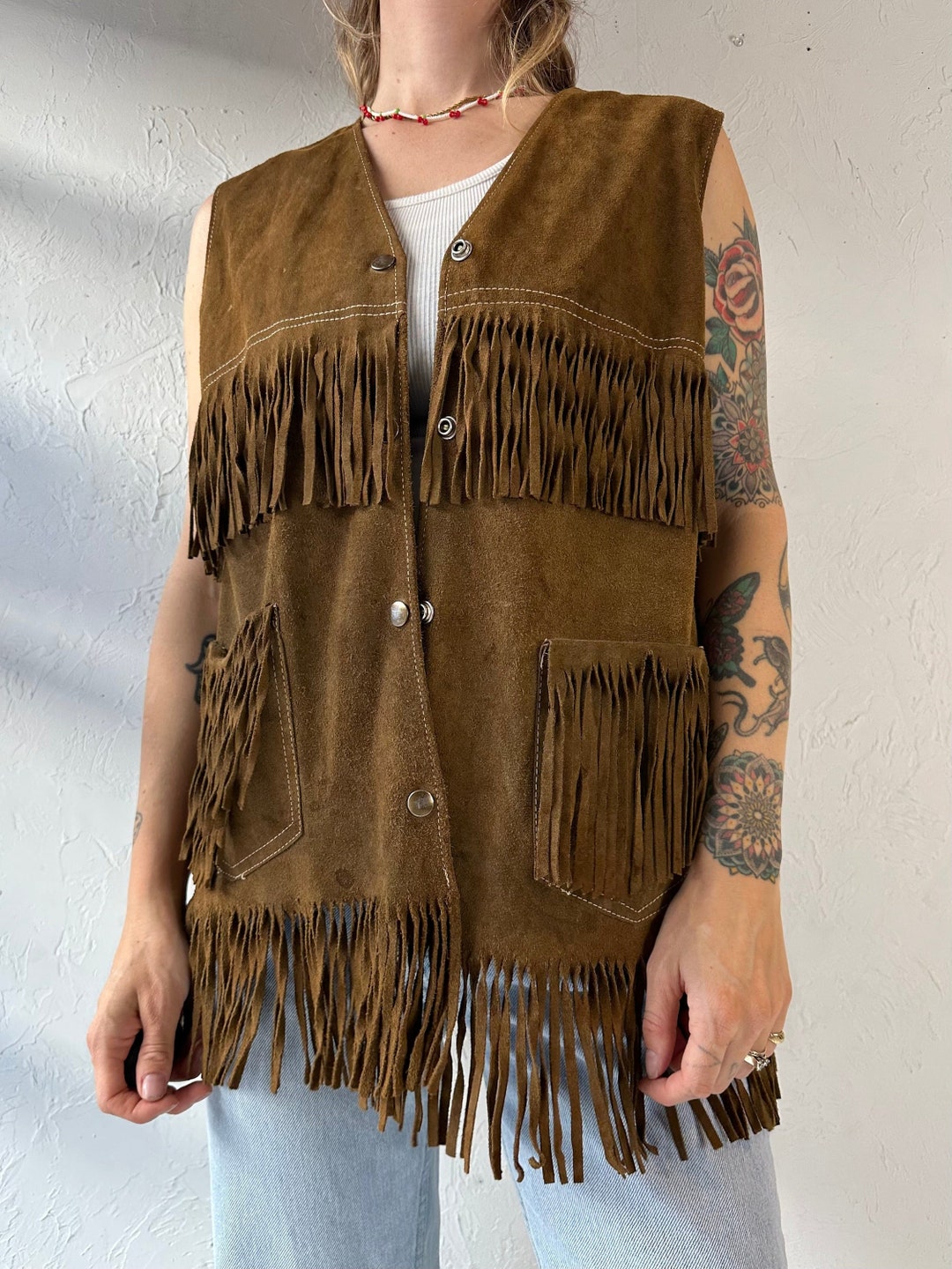 Whizmax Women's Fringe Vest 70s Western Hippie Faux Suede